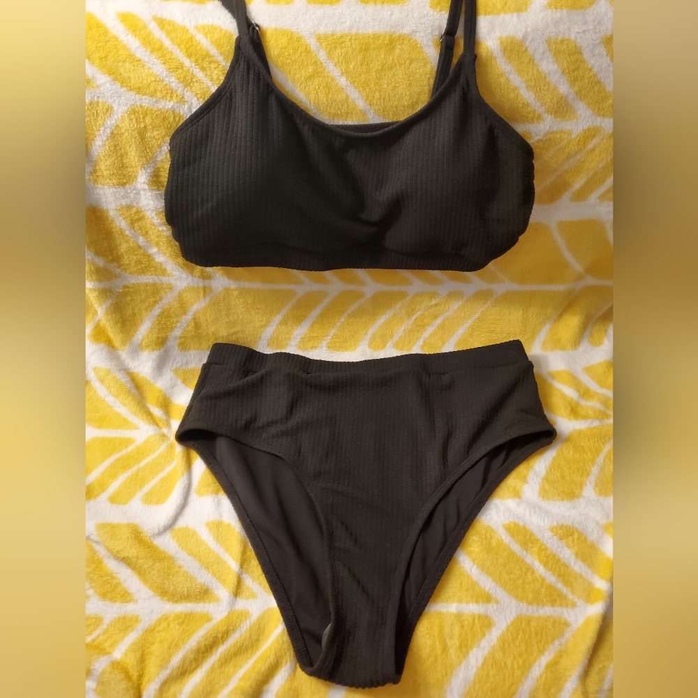 NEW Black Ribbed High Waist Bikini